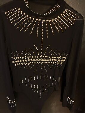 Black Pearl and Rhinestone-Embellished Bodysuit Mesh
